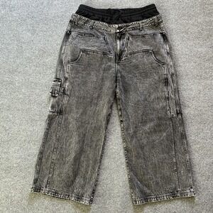 BLACKTAILOR Pants Mens 40 Black Gray Acid Wash Denim Wide Techwear Double Waist